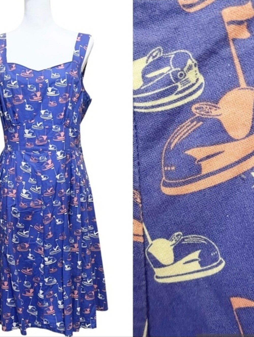 ModCloth Bea & Dot Purple Bumper Cars Retro Fit & Flare Sleeveless Dress Size 1X